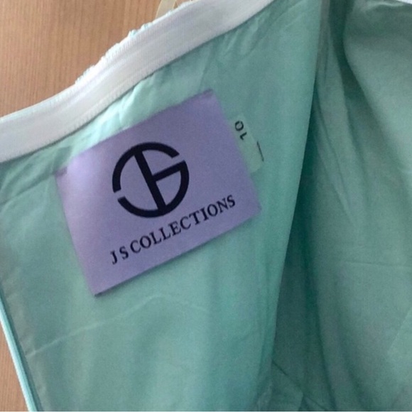 JS Collections Aqua and White Floral Fit & Flare Dress - Picture 3 of 4